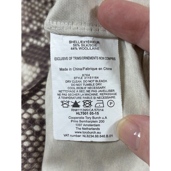 Tory Burch Snakeprint Snake Reptile Animal PrintBlouse Top Tan Cream 4 Wool Silk - Picture 6 of 9